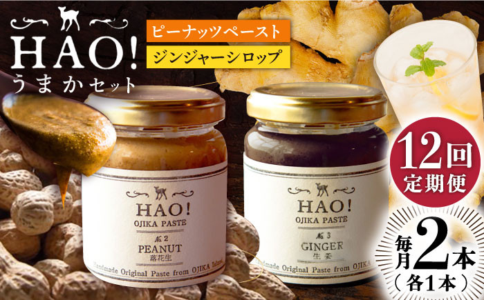 
            【12回定期便】＜HAO！うまかセット＞ ピーナッツペースト＆ジンジャーシロップ 計2本セット《小値賀町担い手公社》【小値賀町】濃厚 ピーナッツバター 落花生 生姜 スパイス 常温 [DAA043]
          