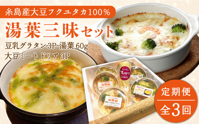 
            【全3回定期便】【 湯葉を贅沢使用！ 】 湯葉 三昧 セット （ 豆乳 グラタン ＋ 大豆 ミート ドリア ＋ 湯葉 60g 1枚 ） 《糸島》 【酒瀬川】 [AZJ006]
          