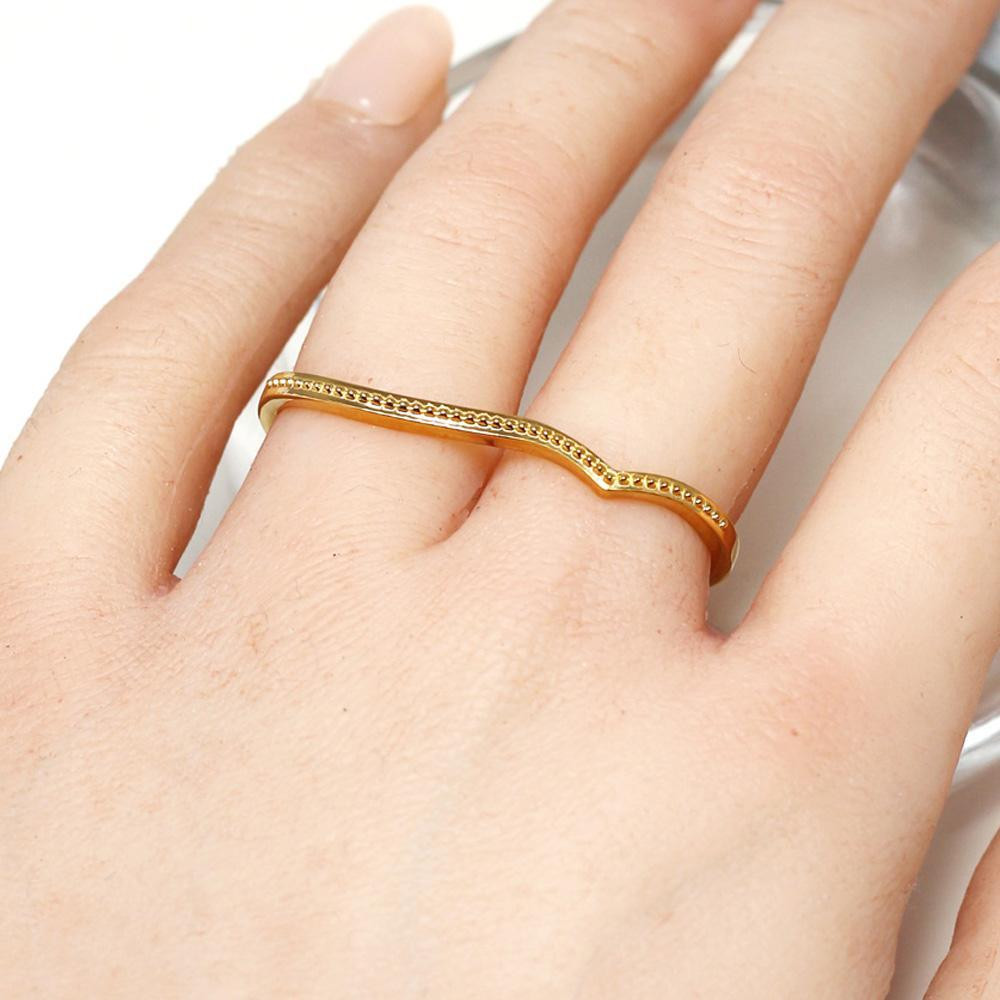 
                  【K10イエローゴールドリング】お洒落なダブルフィンガーリング　個性的！2本指にはめるミルグレインの指輪　K10-R001
                