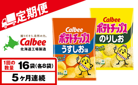 【定期便5カ月】カルビーポテトチップス 2種セット うすしお・のりしお 各8袋 《千歳工場製造》