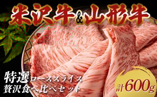 米沢牛・山形牛 特選ローススライス 贅沢食べ比べセット合計600g（300g×2パック） F2Y-3887