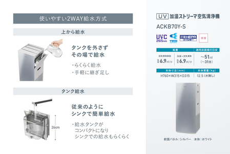 ダイキン UV加湿ストリーマ 空気清浄機 シルバーACKB70Y-S (適用畳数：31畳／PM2.5対応) [0377]