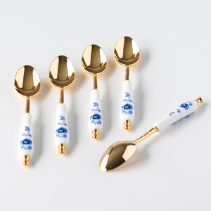 【三重ナルミ】 食器 ミラノ ティースプーン ゴールド ブルー 5本セット [鳴海製陶] 食器