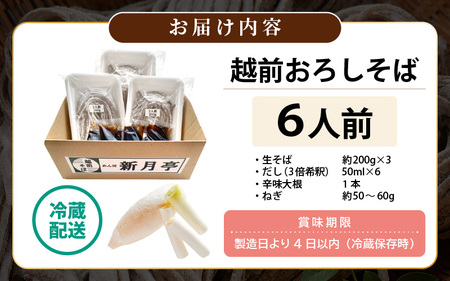 冷蔵 越前おろしそば 6人前（辛味大根・ねぎ・だし付き）生蕎麦（保存料・防腐剤・添加物不使用）【ソバ 麺 年末 年越し ざるそば】【お届け希望日指定可能】美味しいそばのゆで方ポイント付 [e21-a0