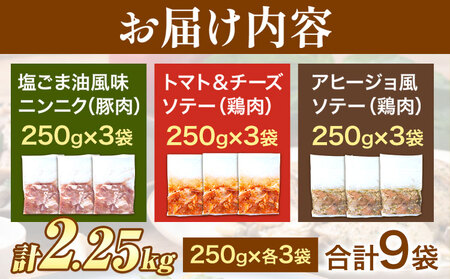 肉 鶏肉 豚肉 味付き肉 国産鶏と国産豚の3種味付けセット 計2.25kg 計9袋(250g×各3袋) MK エム・ケイ食品《30日以内に出荷予定(土日祝除く)》福岡県 鞍手町 塩ごま油風味ニンニク 
