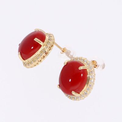 ふるさと納税 山梨県 K18イエローゴールド 血赤 珊瑚 オーバル ダイヤ ピアス【PE-3125】 |  | 01