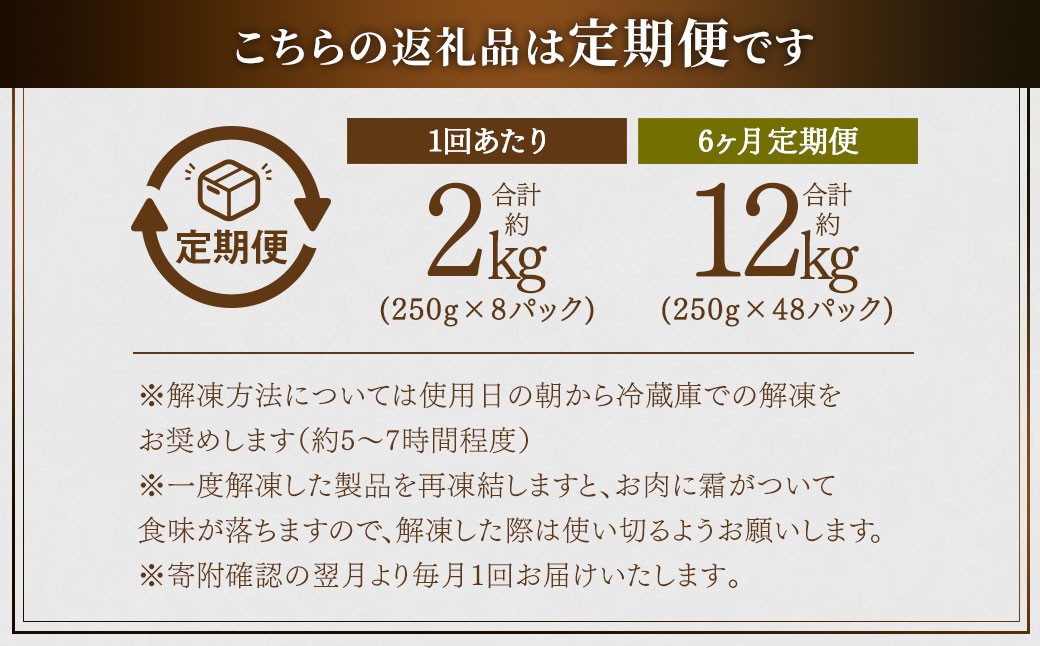 【6ヶ月定期便】鹿児島県産黒豚 大容量小分けパック切り落とし 合計12kg（2kg×6回）