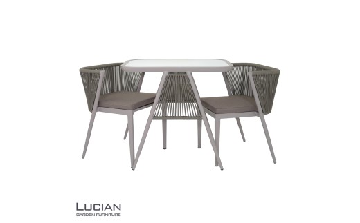 LUCIAN　アルミテーブルガーデン3点セット　グレージュ ／ コスティック アルミテーブル チェア コンパクト スタイリッシュ モダン 軽量 丈夫 奈良県 御所市