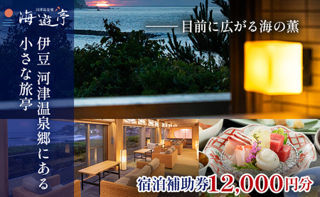 旅行 静岡県 宿泊補助券 海遊亭 12000円分 伊豆 温泉 河津温泉 オーシャンビュー 宿泊 旅館 ホテル 宿 観光 国内旅行 家族 ファミリー カップル 一人旅 記念日 チケット 宿泊券 旅行券 券 ギフト券 施設利用券 バナナワニ園 バガテル公園 静岡 河津 河津町