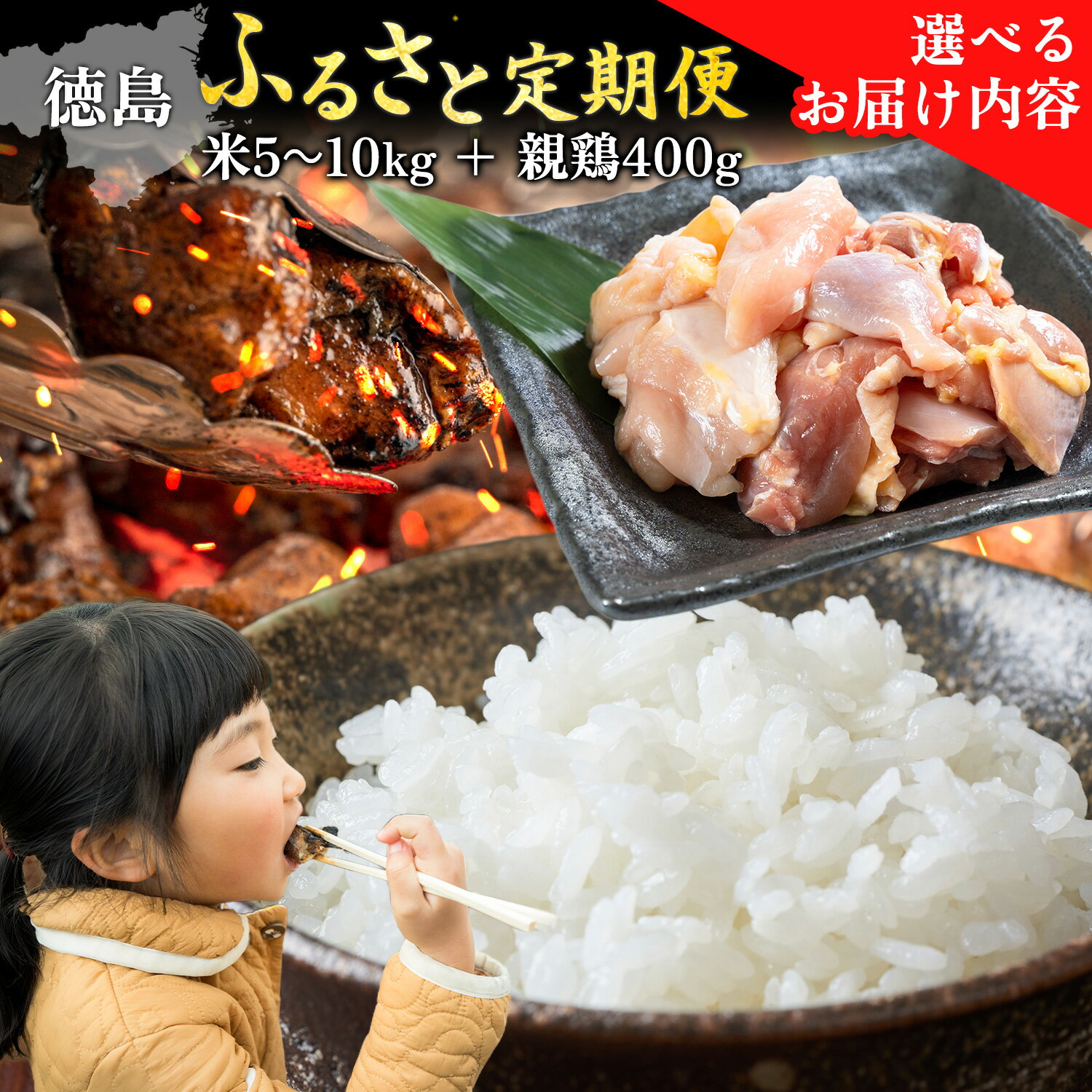 【ふるさと納税】徳島ふるさと定期便 米 親鶏【定期便】 選べる容量 米 5kg 10kg ももむね 400g 《お申し込みの翌月から出荷》 ふるさと納税 徳島ふるさと実り米 親鶏 もも むね 小分け 国産 徳島県 上板町 おやどり 鶏肉 とり肉 鶏もも 鶏むね 焼肉 焼き鳥 キャンプ BBQ