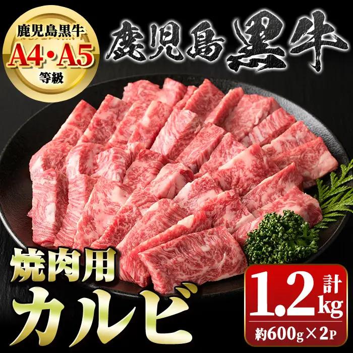 鹿児島黒牛 焼肉用 カルビ 計1.2kg 約600g×2 国産 牛肉 黒毛和牛【新村畜産】B01032