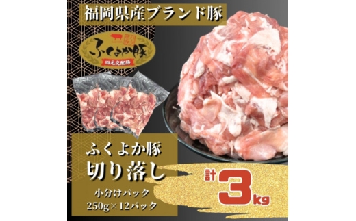 ふくよか豚切り落とし3.0kg(250g×12パック)_モモ ウデ モモ肉 ウデ肉 小分け 真空パック ブタ肉 ぶた肉 生姜焼き 焼きそば 豚汁 冷凍 福岡県 福岡 九州 グルメ お取り寄せ【1566230】