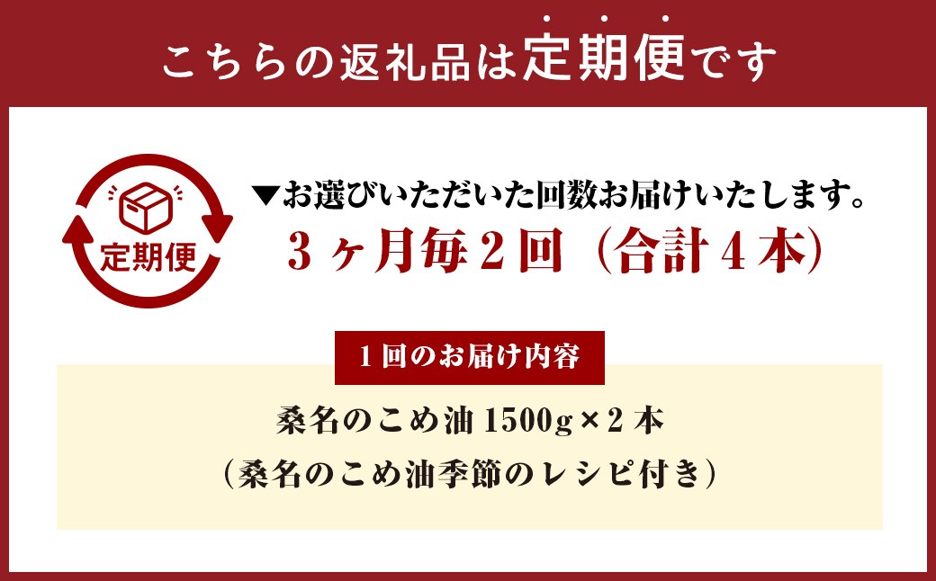 【3ヶ月毎定期便2回】桑名のこめ油 1500g×2本入り 桑名のこめ油季節のレシピ付き