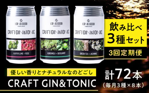 ジン ジントニック 【3回定期便】LONG GOOD クラフト・3種セット 各種8本 計24本 カフィアライム＋ローズ 黒文字＋ベルガモット グリーンティ＋ジャスミン 天然ボタニカル ナチュラル 酒 BBQ キャンプ くつろぎ 岐阜県 ギフト プレゼント おすすめ 人気 定期便 詰め合わせ 飲み比べ セット ジン トニック お酒 さけ カクテル 岐阜市/ビストロノミー [ANCG012]