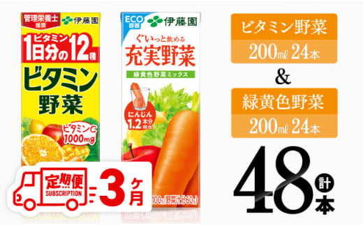 【3ヶ月定期便】 ビタミン野菜24本+緑黄色野菜24本（紙パック） 【 伊藤園 飲料類 野菜 緑黄色野菜 ビタミン野菜 ジュース セット 詰め合わせ 飲みもの 】