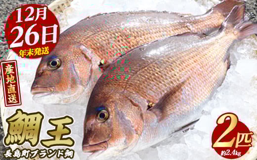
            【2025年12月26日発送】長島町特産「鯛王」(2匹・約2.4kg) 産地直送 新鮮 旨味が抜群の 長島町 特産品 ブランド 真鯛 をまるごと 一匹 楽しめる 刺身 鯛めし 鯛茶漬け 鯛しゃぶ 鯛刺身 鮮魚 冷蔵 年末発送【JFA】jfa-22-1226R7
          