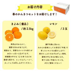【先行予約】 きよみ (優品) 約2.5kg ＆ 瀬戸内海の島レモン3玉 | みかんみかんみかんみかんみかん 【KK326】