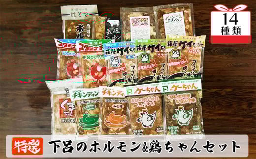 やましげ特撰「下呂のホルモン・鶏ちゃんセット」14種類 （計14袋）冷凍配送 けいちゃん 鶏ちゃん ホルモン 食べ比べ 味付け 鶏肉 焼くだけ 簡単調理  郷土料理 詰め合わせ 味付き けーちゃん ケーちゃん ケイちゃん下呂市
