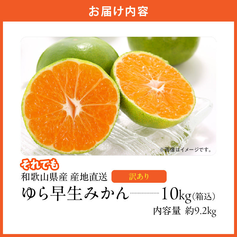 MK1066_【2025年先行予約】訳あり ゆら早生 みかん 箱込 10kg ( 内容量 9.2kg ) サイズミックス 有田みかん 和歌山県産
