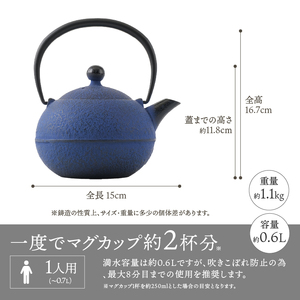 【6カ月以内発送予定】【ふるさと納税限定カラー】南部鉄器 鉄瓶 なごみ 0.6L 黒紺 伝統工芸品[Y0081]