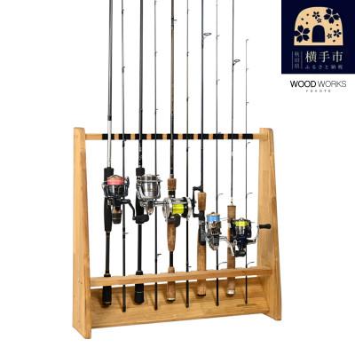 ふるさと納税 横手市 WOOD WORKS ロッドスタンド10本掛け　本体カラー:ライトブラウン/フェルトカラー:ブラック