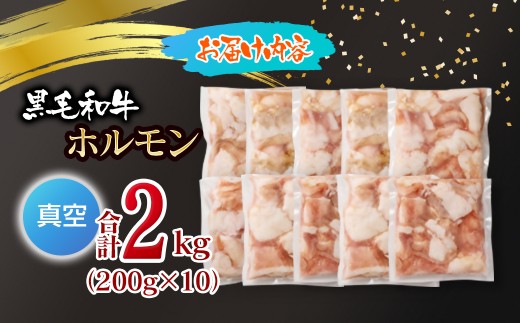 黒毛和牛ホルモン 2kg 小分け200g×10  小腸 国産牛肉 焼肉 焼き肉 もつ 真空パック＜58-69a＞