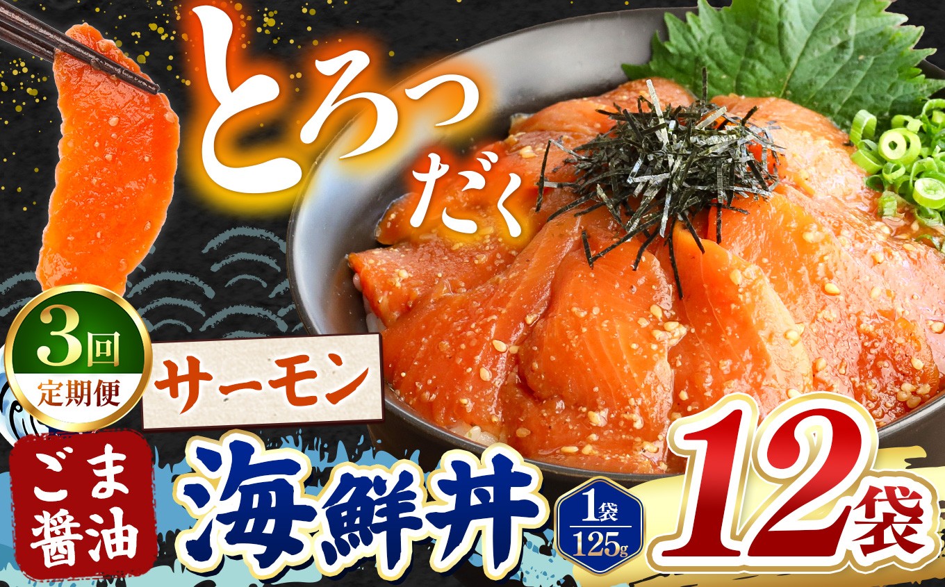 
                  【 定期便3回 】 ごま醤油 海鮮丼 サーモン  12袋 | 熊本県 和水町 くまもと なごみ 魚 海鮮 肥後 海鮮丼 スライス 冷凍 漬け さかな 漬け丼 小分け 数量限定 人気 熊本県 熊本
                