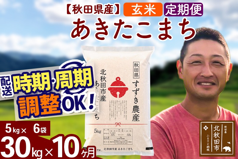※令和7年産 新米※《定期便10ヶ月》秋田県産 あきたこまち 30kg【玄米】(5kg小分け袋) 2025年産 お届け時期選べる お届け周期調整可能 隔月に調整OK お米 すずき農産|szap-21010