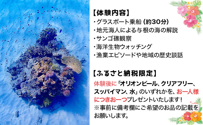 UN001 海人と行く！与根の隠れサンゴ礁発見ツアー 〜那覇空港至近のグラスボート体験〜