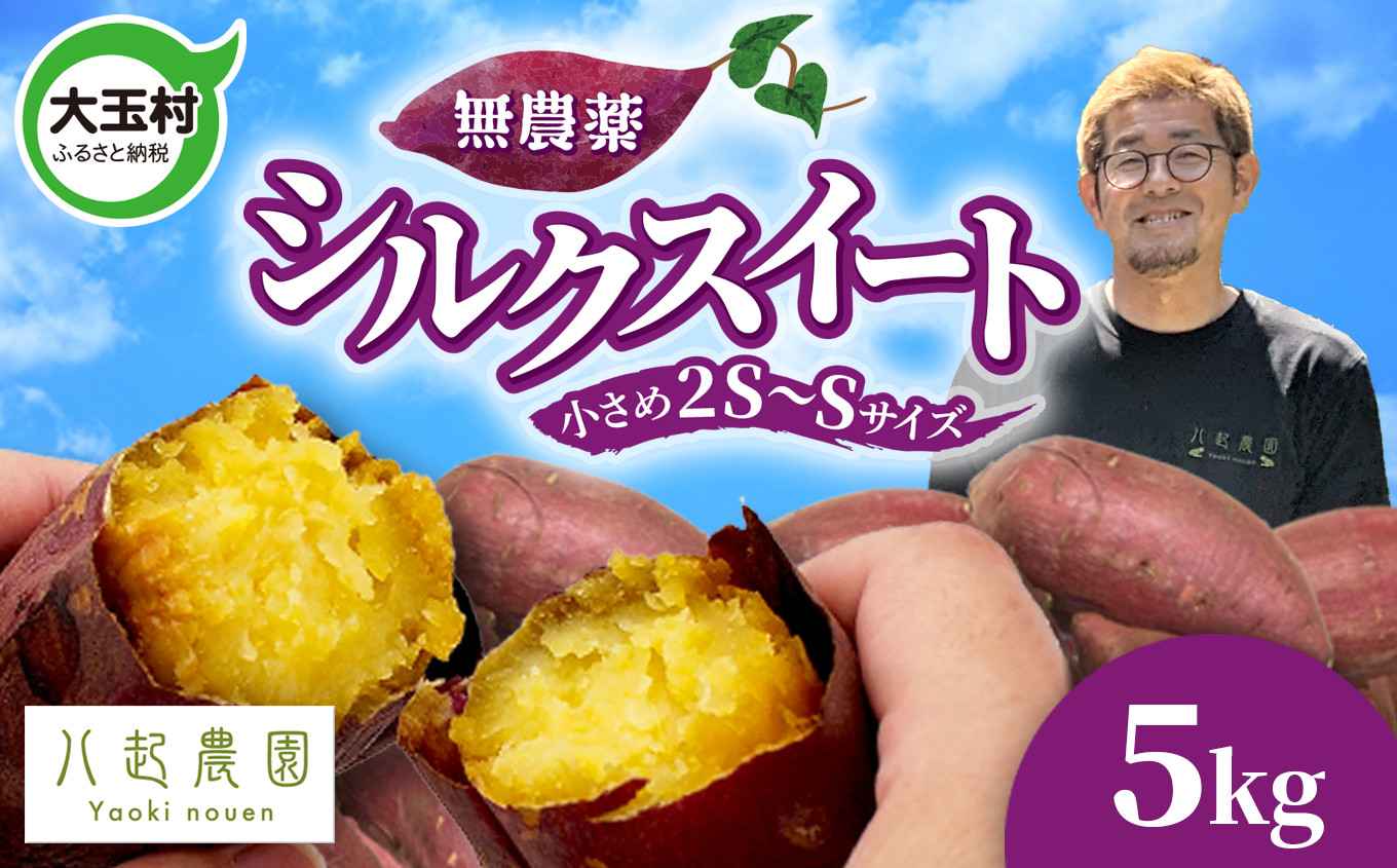 無農薬 さつまいも シルクスイート 5kg 福島県 大玉村産 SS～Sサイズ混合 yn-sm‐s-5kg-r6
