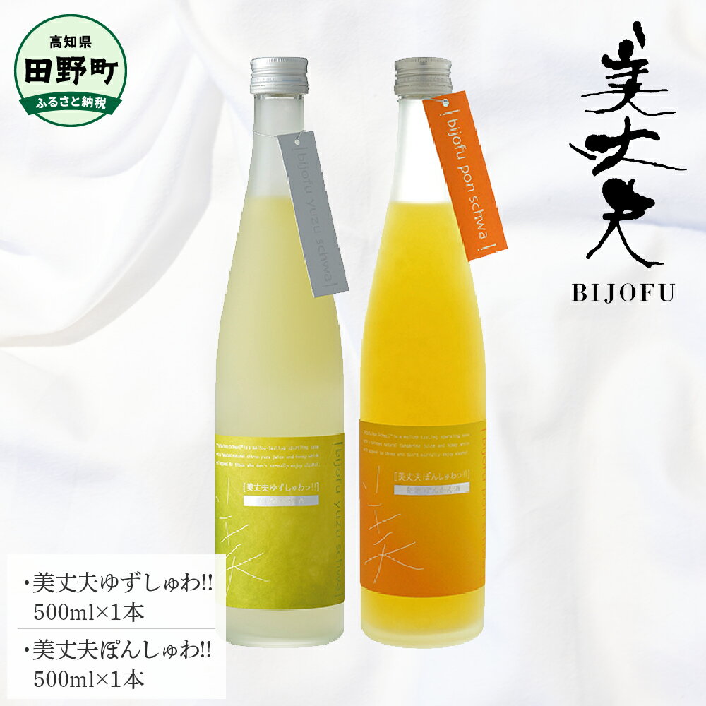 【ふるさと納税】～四国一小さなまち～ ゆずしゅわっ!!＋ぽんしゅわっ!!各500ml リキュール 酒 お酒 おさけ 地酒 日本酒 炭酸 柚子 ぽんかん ポンカン 柑橘 果汁 アルコール びじょうふ お取り寄せ 冷蔵 配送 高知県 田野町 ふるさとのうぜい 故郷納税 返礼品