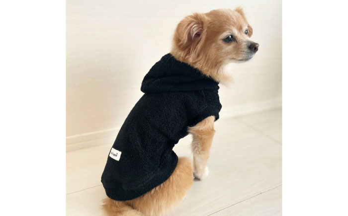タオル地パーカー ブラック（ワンちゃん用）（SS/S/MM/Mサイズ） / ドッグウェア ペット用品 犬用 服 お揃い タオル地 パイル / 佐賀県 / Canis Lupus [41AAAN008]