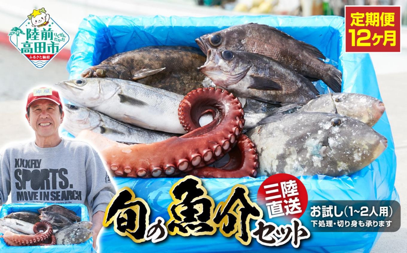 
            【12ヶ月定期便】三陸海の恵み 詰め合わせ 【下処理可】(1回あたりのお届け目安：1～2人用)【 鮮魚セット 鮮魚 三陸産 海鮮 新鮮 お刺身 産地直送 おさかな お魚 旬 人気 お手軽 】RT1191
          