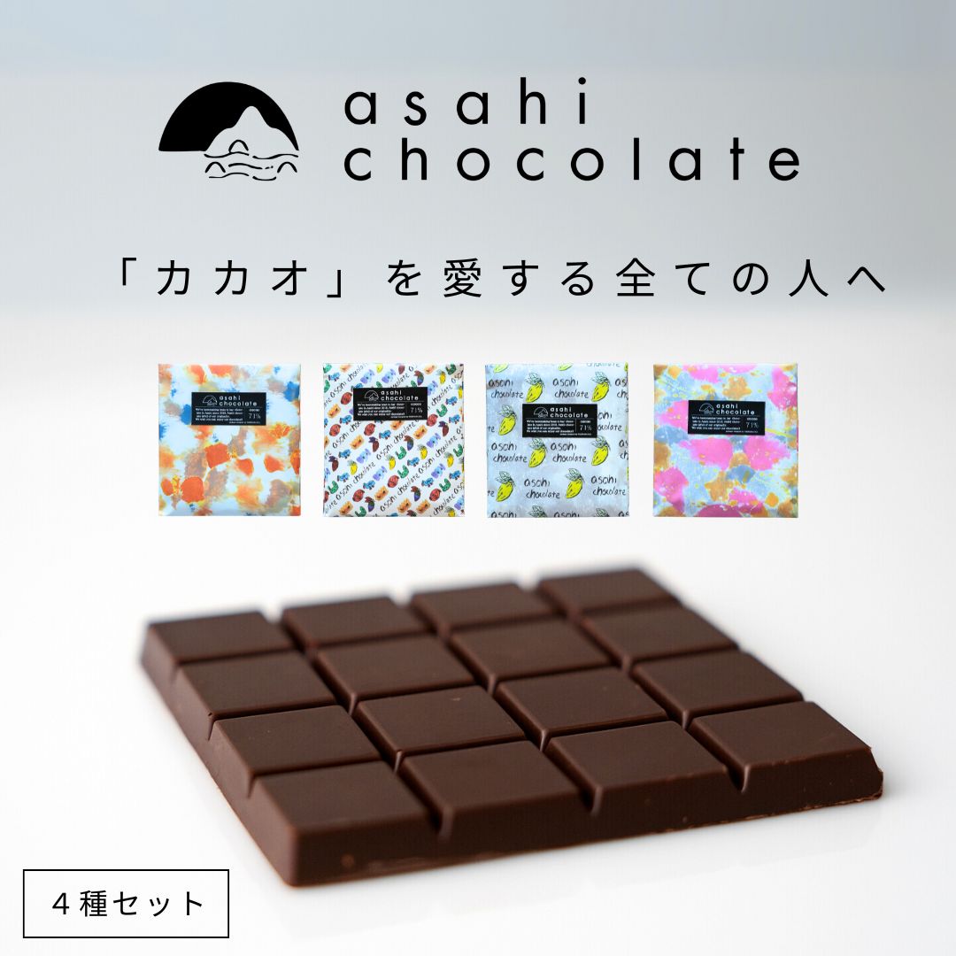 【ふるさと納税】ビーントゥバー チョコレート 4種セット（ベネズエラ・ガーナ・インド・タンザニア） ハイカカオ 高カカオ 71％ 無添加 てんさい糖使用 手作り 福祉施設製造 ギフト プレゼント あさひチョコレート