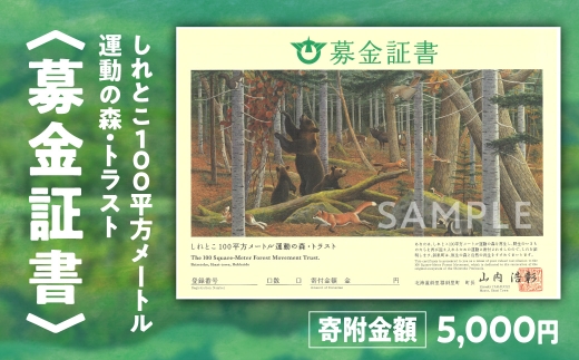 募金証書(5,000円)しれとこ100平方メートル運動の森トラスト