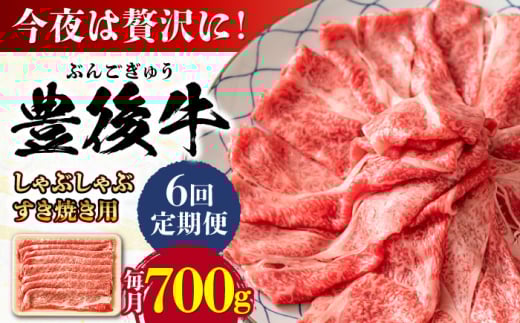 【全6回定期便】おおいた豊後牛 しゃぶしゃぶすき焼き用（肩ロース・肩バラ・モモ）700g 日田市 / 株式会社MEAT PLUS 牛肉 おおいた豊後牛 おおいた 豊後牛 黒毛和牛 スライス しゃぶしゃぶすき焼き しゃぶしゃぶ すき焼き 和牛 [AREI069]