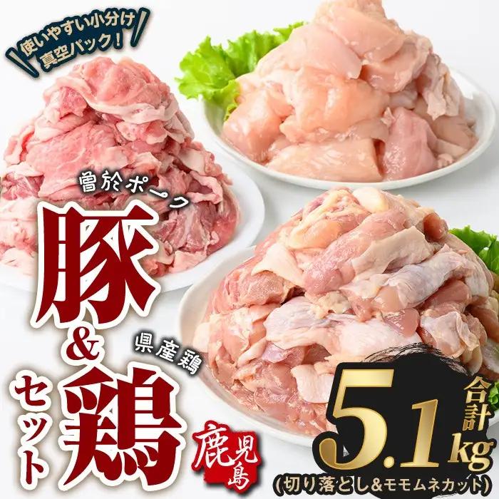 曽於ポーク 切り落とし 県産鶏 モモ ムネ セット 豚肉 鶏肉 小分け (合計5.1kg) 【Rana】A847