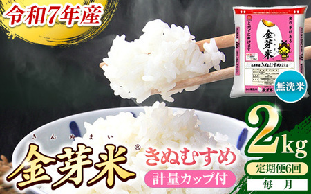 【定期便】BG無洗米・金芽米きぬむすめ 2kg×6ヵ月 （毎月）計量カップ付き【令和7年産 6ヶ月 時短 健康 米 BG 無洗米 計12kg 精米 半年間 島根県産 節水 時短 アウトドア キャンプ 東洋ライス おすすめ 島根県 安来市】【42-SS-24】