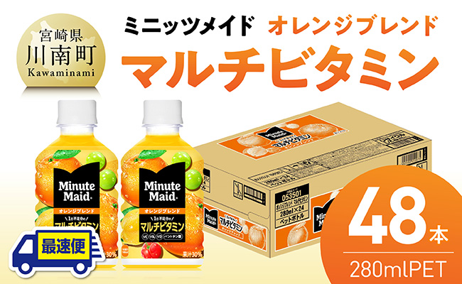 【最速便】コカ・コーラ ミニッツメイド 「オレンジブレンド マルチビタミン」280mlPET 48本（24本×2ケース） 【 ふるさと納税 飲料 オレンジ ジュース ミックス ブレンド PET 川南町 国内産 九州 宮崎県 送料無料 】