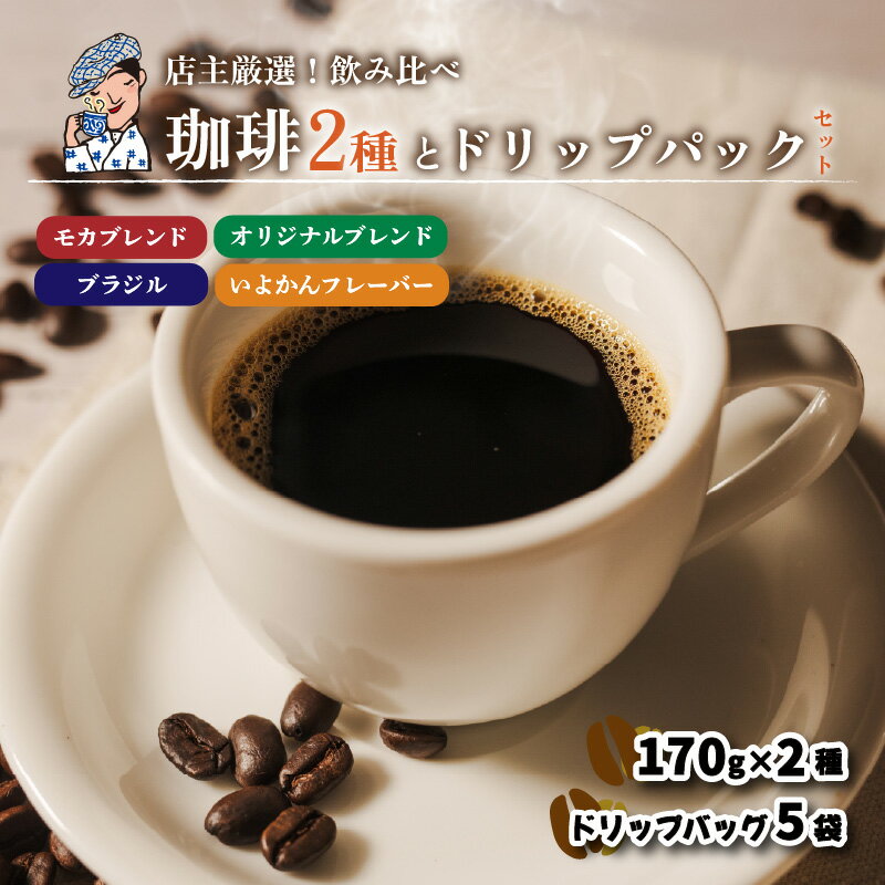 【ふるさと納税】 コーヒー ドリップバッグ 5袋 + 珈琲 340g ( 170g×2袋 ) セット 中煎り モカブレンド ブラジル マンデリン いよかん みかん 自家焙煎 坊っちゃん珈琲 新鮮 愛媛県 松山市