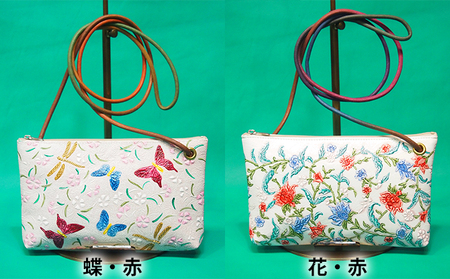 バッグ 姫路革細工 ポシェット 革 牛革 民芸品 工芸品 ファッション レディース カバン 鞄 スマホ 小花