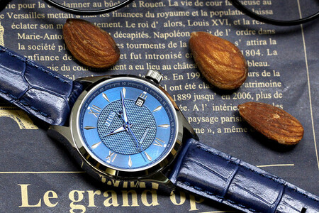 JIOS SEIRAN 日本製 自動巻き腕時計 メンズ 男性用 革ベルト ブランド ドレスウォッチ ジオス ブルー文字盤 × 青針 クロコ型押しベルト（青）