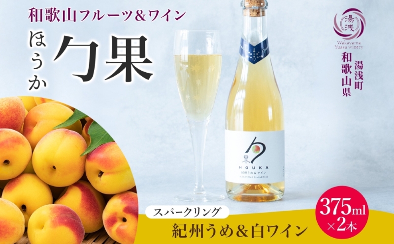 KG1008_ワインカクテル スパークリング 勹果 ほうか 紀州うめ＆白ワイン 375ml 2本 湯浅ワイナリー