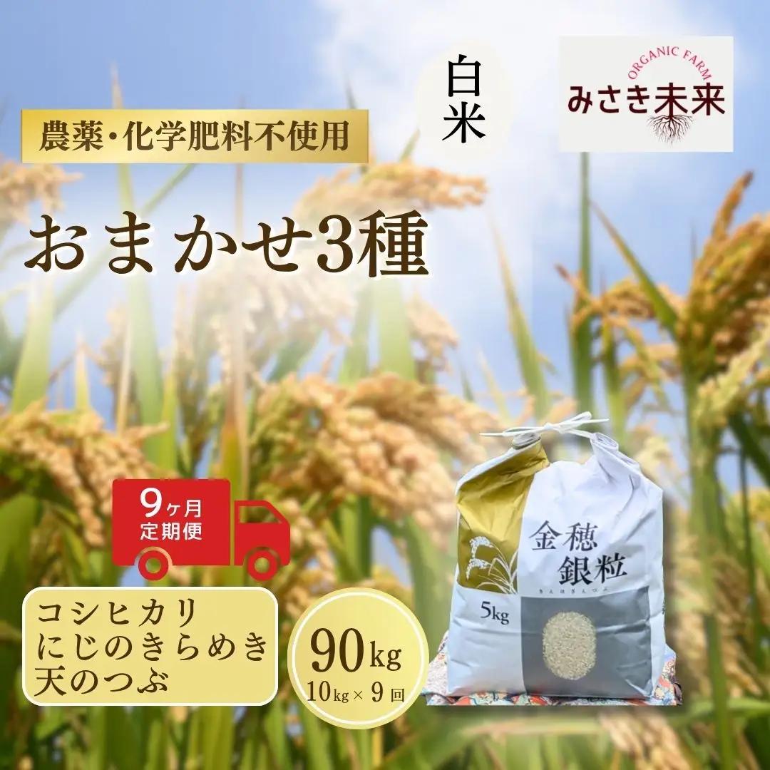 【先行予約】【9か月定期便】白米おまかせ3品種 各品種・計270kg (10kg×9回) 令和8年産 コシヒカリ・にじのきらめき・天のつぶ | 無農薬 農薬不使用 化学肥料不使用 精米 お米 米 こめ コメ 福島産 福島県産 南相馬 みさき未来 定期便 食べ比べ