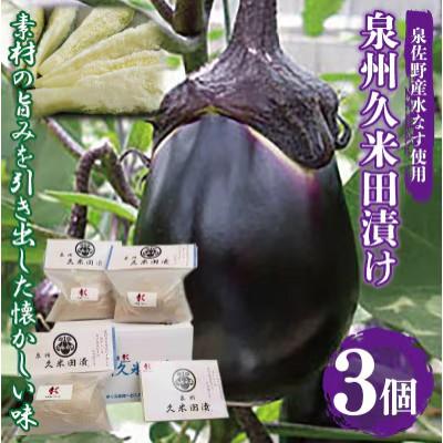 ふるさと納税 泉佐野市 水なす ぬか漬け「泉州久米田漬け」3個 005A194