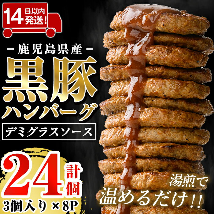 【ふるさと納税】鹿児島県産黒豚ハンバーグ 計24個 (210g(3個入)×8P) ハンバーグ デミグラスソース デミソース 国産 肉 豚 豚肉 かごしま黒豚さつま お弁当 惣菜 総菜 冷凍ハンバーグ 温めるだけ 湯煎 簡単 小分け【AKR Food Company】