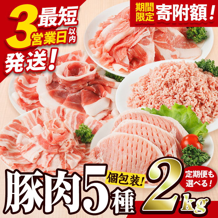 【ふるさと納税】＼3営業日以内発送／ 豚肉 バラエティーパック (総量2‐24kg：1・3・6・12回) 小分け 切り落とし しゃぶしゃぶ ロース こま切れ バラ ミンチ 200g 250g 300g 5種 定期便 内容量・お届け回数が選べる 期間限定【BD320・ BD321・BD322・BD323】【西日本畜産】