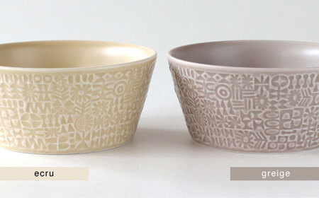 【波佐見焼】PATTERNED BOWL ペア 2点セット ecru + greige 【BIRDS’ WORDS】[CF077]