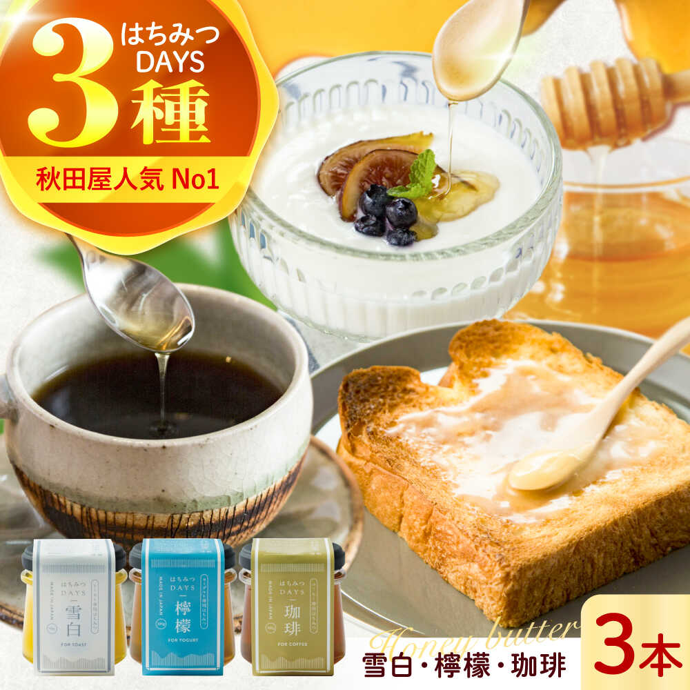 【ふるさと納税】 蜂蜜 はちみつDAYS 3種類セット （雪白90g・檸檬・珈琲） ハチミツ セット 朝食 蜂蜜 雪白 れもん レモン 檸檬 コーヒー 珈琲 はちみつバター バター パン トースト ハニー honey 人気 詰め合わせ 食べ比べはちみつ ギフト 岐阜市 / 秋田屋本店[ANBT006]