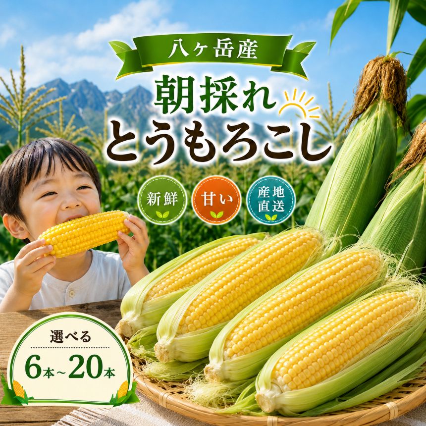 【ふるさと納税】八ヶ岳産 朝採れ とうもろこし 【選べる内容量】 6本～20本 | 朝採れ トウモロコシ とうもろこし 自然 旨味 甘味 信州 八ヶ岳 長野県 諏訪郡 原村